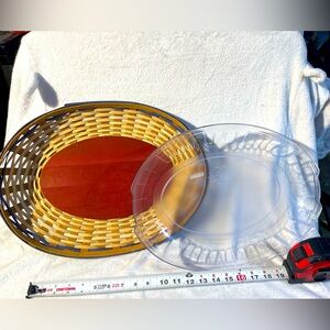 Longaberger platter basket with plastic liner.